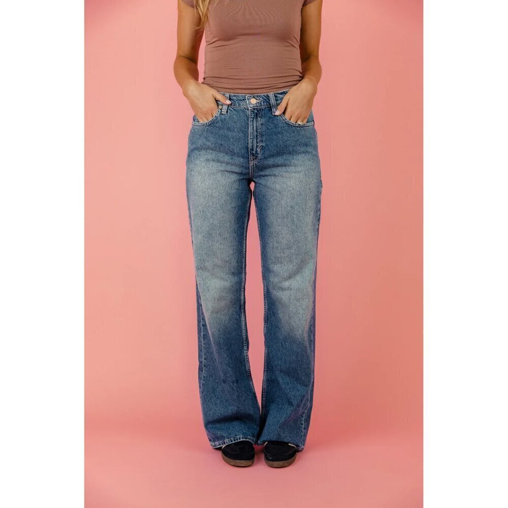 FREE PEOPLE We the Free Tinsley High Waist Baggy Jeans in Wash Steel Blue US 31